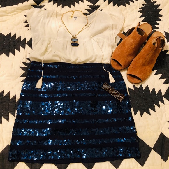 Express Dresses & Skirts - Navy Blue Sequin mini skirt size S from Express